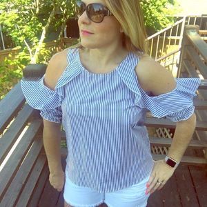 Striped Cold Shoulder Top